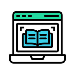 Poster - Elearning icon with open book on virtual interface display