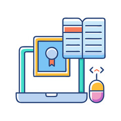 Poster - Laptop with digital book offers online courses education concept
