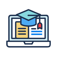 Poster - Online education graduation concept depicted on laptop screen icon