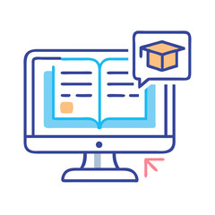Poster - Online learning concept with computer book and graduation cap