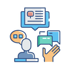Poster - Stylized communication graphic with person, messages, and business document