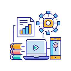 Poster - Digital learning environment with laptop, files, books and mobile