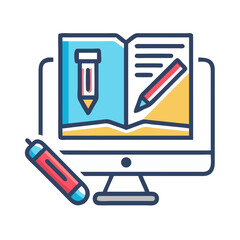 Poster - Digital learning and writing on a computer screen illustration