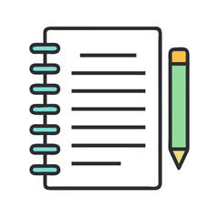 Poster - Notebook with lines and pencil, flat style illustration