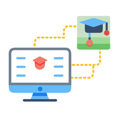 Poster - Online education concept with a graduation cap and monitor