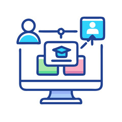 Poster - Online education interface concept with monitor and graduation cap