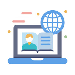 Poster - Digital Education Concept with Laptop, Book and Globe Illustration