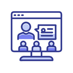 Poster - Virtual conference on monitor screen flat vector illustration