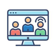 Poster - Virtual meeting illustration on computer screen with three people