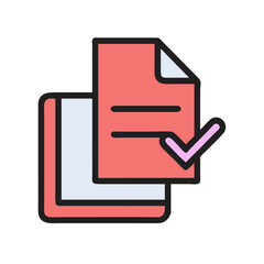 Poster - Completed document with check mark on dark background icon