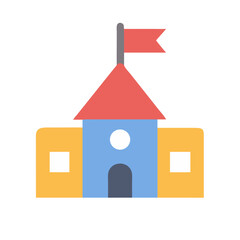 Poster - Flat design school building illustration with flag isolated graphic