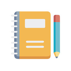 Poster - Notebook and pencil illustration on White Background, flat style