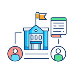 Poster - Education Network Concept: Building, People and Document illustration