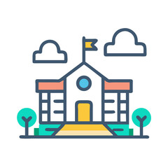 Poster - Colorful school building icon surrounded by nature elements flat style