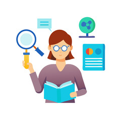 Poster - Flat style illustration of data analysis and research