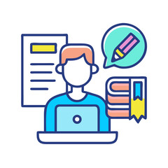 Poster - Student with laptop studying flat design concept illustration vector