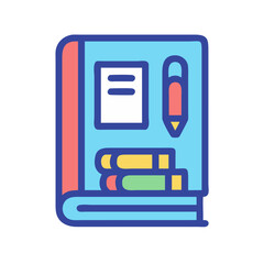 Poster - Colorful book icon with notebook, pencil and books design