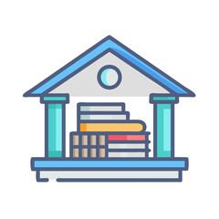 Poster - Stylized icon depicting a library with books stack inside