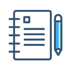 Poster - Blue notepad and pencil on White Background, flat vector