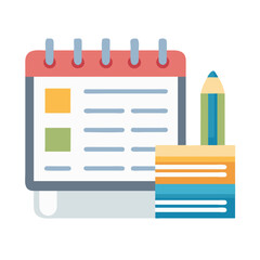 Poster - Colorful calendar with sticky notes and pencil on White