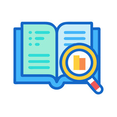 Poster - Open book with a magnifying glass, data analysis concept