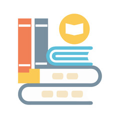 Poster - Stylized books stack icon with reading symbol on top