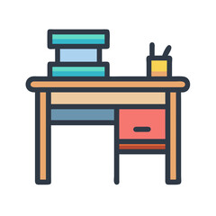 Poster - Flat icon of study desk with office supplies
