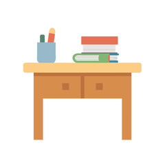 Poster - Illustration of a desk with books and office supplies