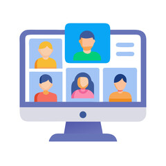 Poster - Virtual meeting illustration on computer screen with flat design