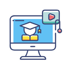 Poster - Online education icon showing graduation on a computer screen