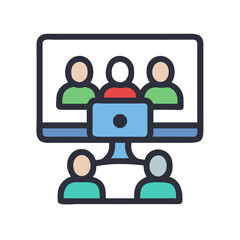 Poster - Team video conference call on computer flat icon