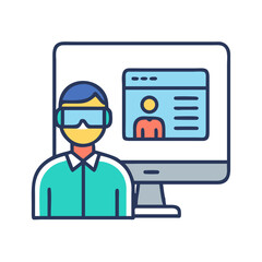 Poster - Man using virtual reality headset working on his computer