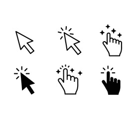 Poster - A collection of nine cursor icons including hand pointers and arrow pointers in black and white color