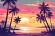 © boler - Silhouette palm trees at sunset over tranquil ocean.