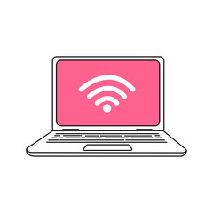 Fototapete - Simple Laptop Wireless Connection Icon Design Pink Screen Modern Technology Digital Device Internet Access Wireless Network Wifi Signal Portable Computer Easy to Use Technology    