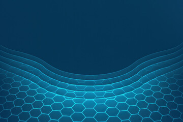 Poster - The features a striking pattern curved hexagons glowing in deep cyan creating a captivating visual experience that enhances any digital strategy or business presentation
