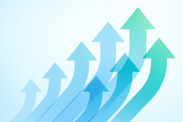 Poster - Translucent overlapping arrows rise dynamically in soothing blue tones symbolizing business growth strategic progress innovation and leadership