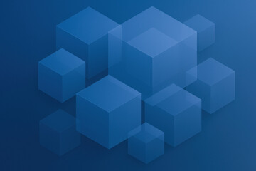 Poster - This abstract composition layered isometric cubes on a cool gradient background symbolizes business strategy and decision-making reflecting growth and innovation