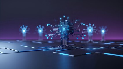 Aufkleber - Innovative digital network trees represent advanced technology in a futuristic environment