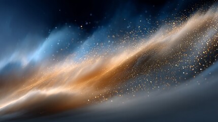 Poster - Abstract swirling nebula with gold and blue hues, speckled with glittering particles