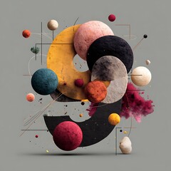 Poster - Abstract Composition with Colorful Shapes and Forms on a Grey Background