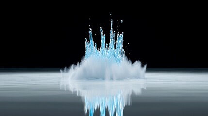 Poster - Splash of Water Creating Ripples and Reflections on a Calm Surface in Dark Background