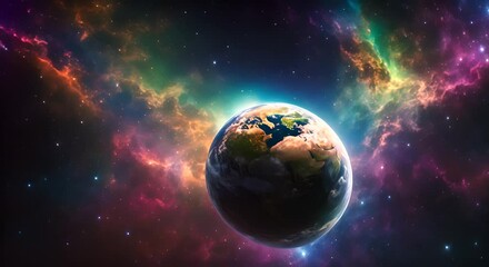 Wall Mural - earth in space colorful nebula 4k
