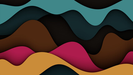 Wall Mural - colorful abstract papercut layered background with vibrant 3d waves