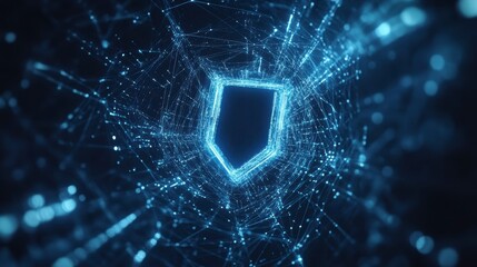 Leinwandbilder - Abstract digital shield glowing in blue network.