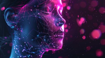 Poster - Science fiction picture of high tech robots for chat bot program, assistance technology about information with deep learning. Futuristic artificial innovative machine assist with intelligence. AIG53.