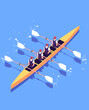 © AbuRadRafiu - Rowing Team on Water: Isometric view of a rowing team, perfectly synchronized and focused on the serene, blue water. A visual representation of teamwork and dedication in pursuit of a shared goal.
