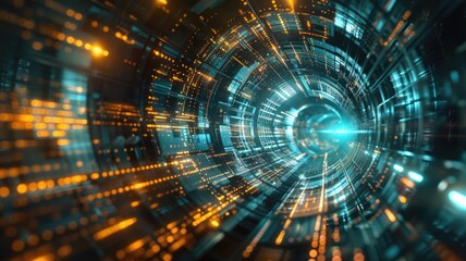 Fototapete - A mesmerizing representation of a quantum accelerator, featuring vibrant light patterns and dynamic visuals that evoke the essence of advanced technology and exploration.