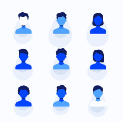 Fototapete - Iconic Person: A set of diverse human icons with different face shapes and hair styles. The image represents a variety of individuality. 