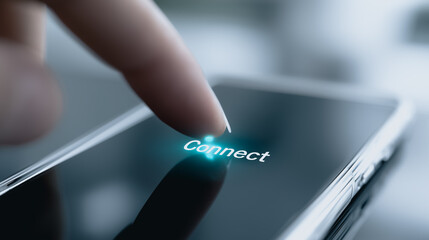 Poster - Digital Connection: A close-up shot of a fingertip interacting with a smartphone screen, highlighting the 
